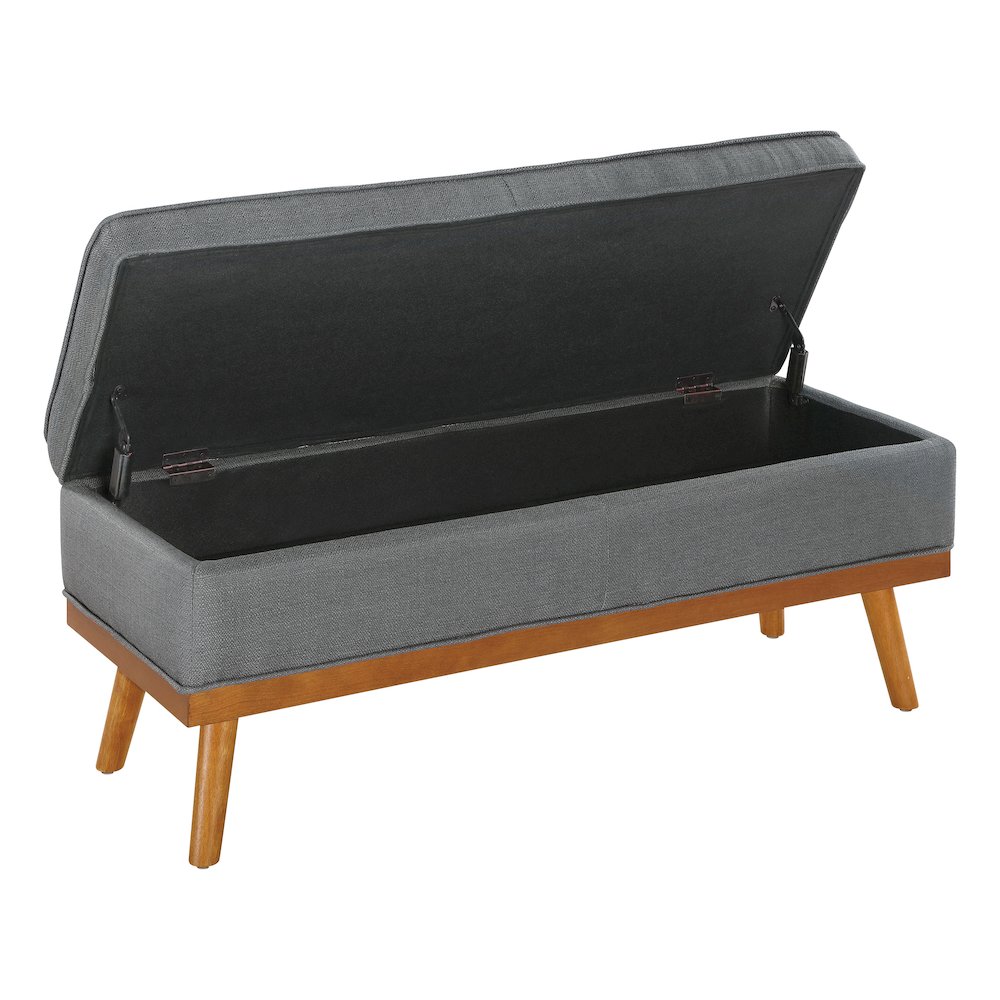 Katheryn Storage Bench in Charcoal Fabric with Spice Finish Legs