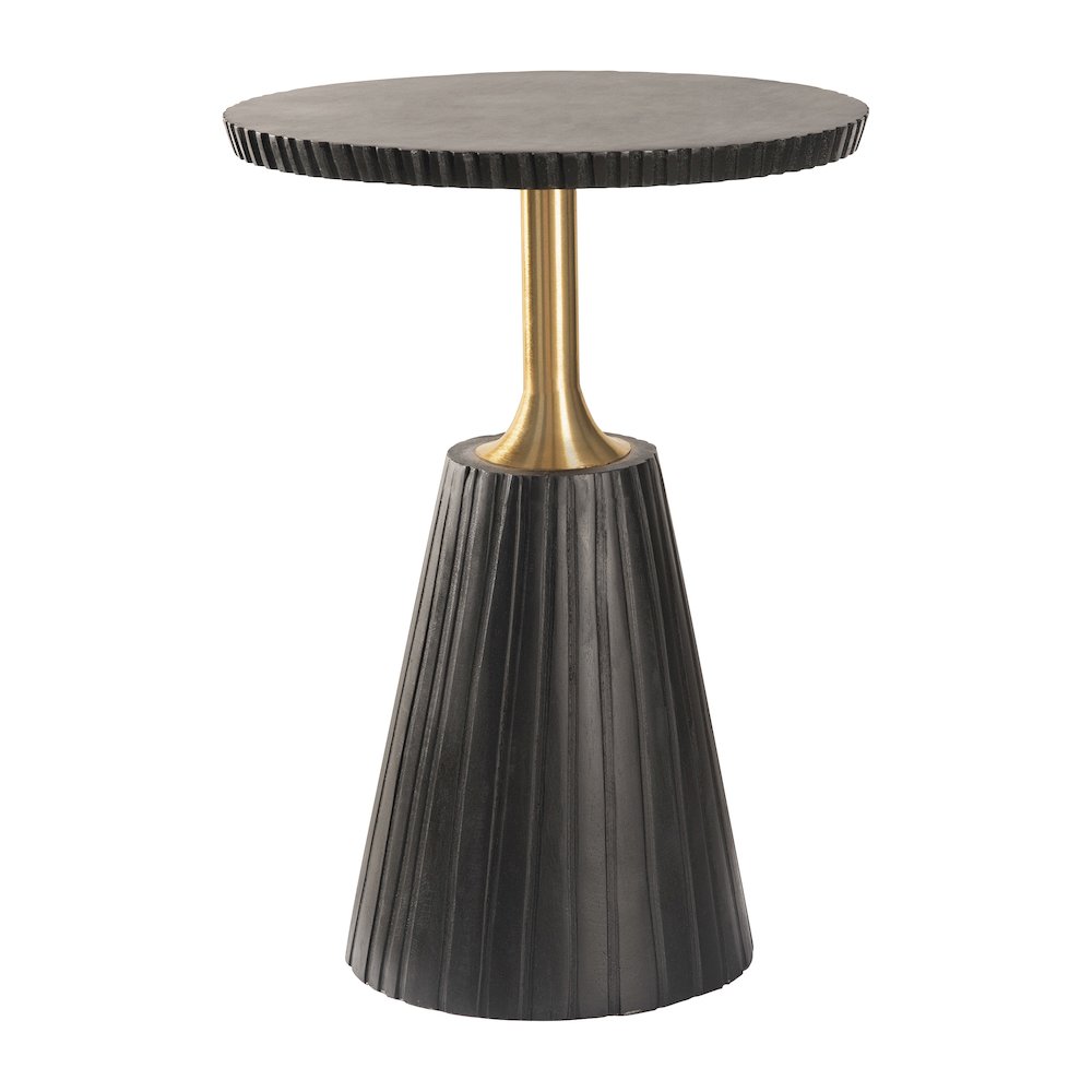 Round Side Table in Black Wood Top with Metal Base – 2 Pack