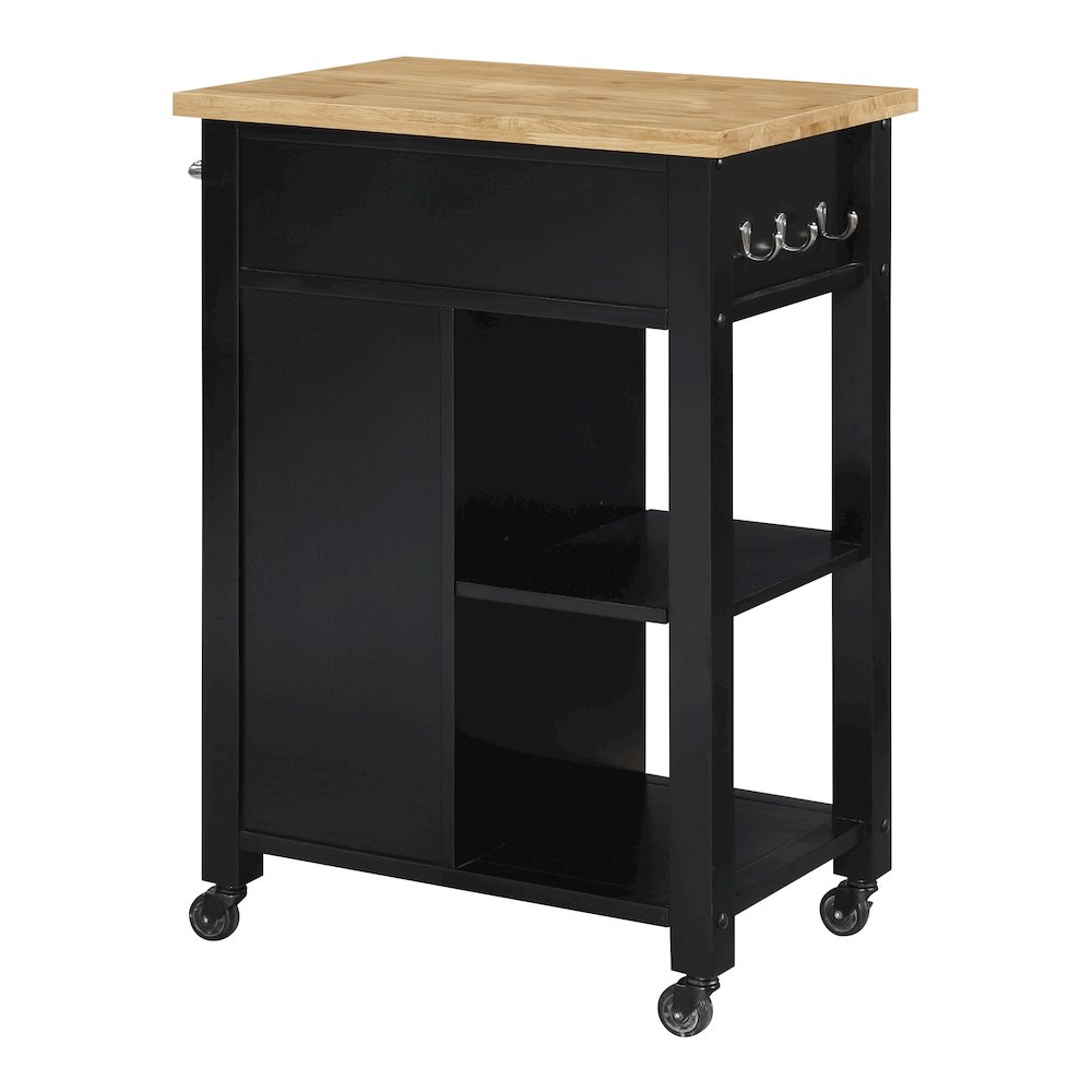 Derry Kitchen Cart with Natural Butcher Block Top With Black Finish