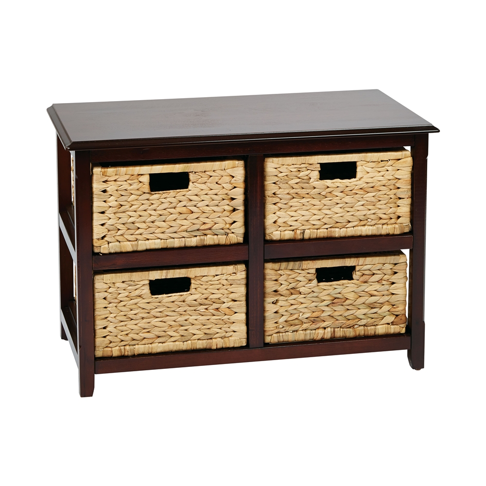 Seabrook Two-Tier Storage Unit With Espresso Finish and Natural Baskets