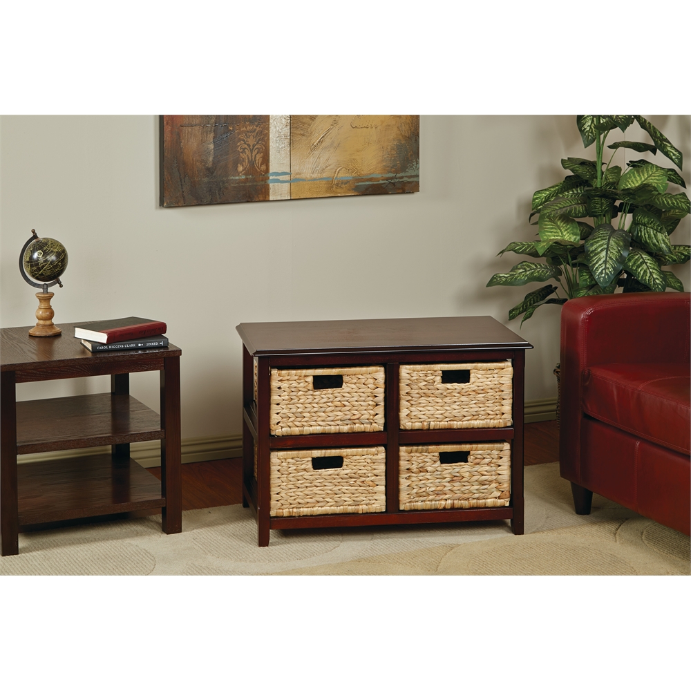 Seabrook Two-Tier Storage Unit With Espresso Finish and Natural Baskets