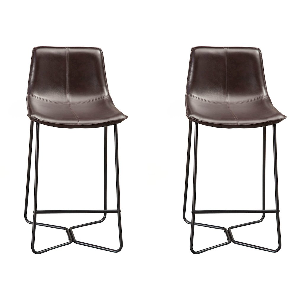 Live Edge Set of 2 Bonded Leather Pub Chairs