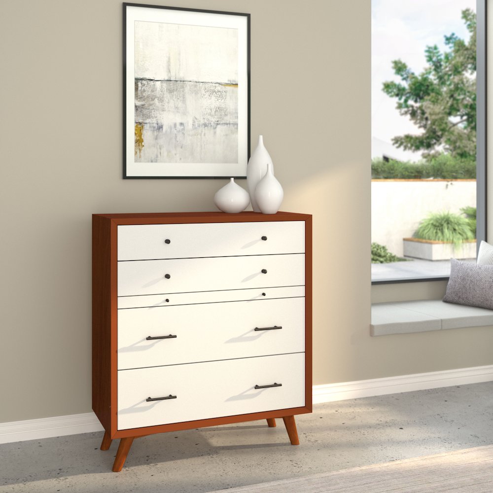 Modern 4 Drawer Two Tone Multifunction Chest w/Pull Out Tray