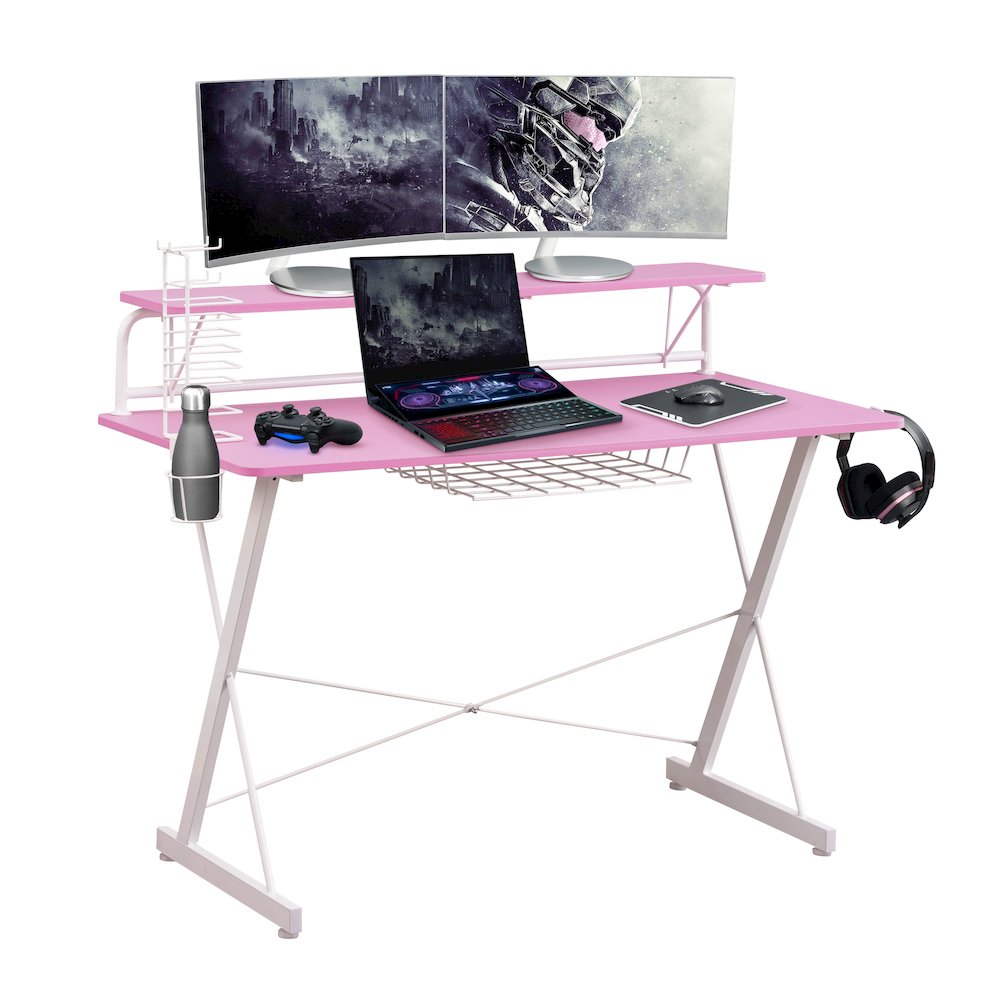 Techni Sport TS-200 Carbon Computer Gaming Desk with Shelving