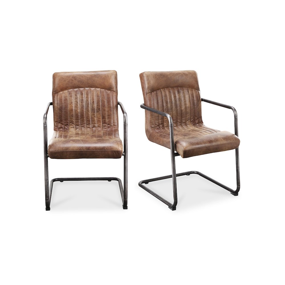 Ansel Arm Chair Grazed Brown Leather – Set Of Two