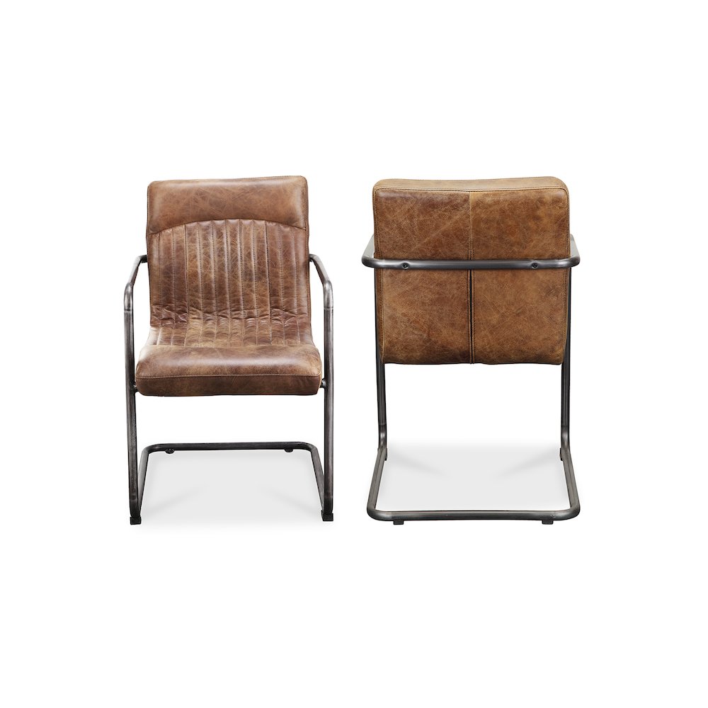 Ansel Arm Chair Grazed Brown Leather – Set Of Two