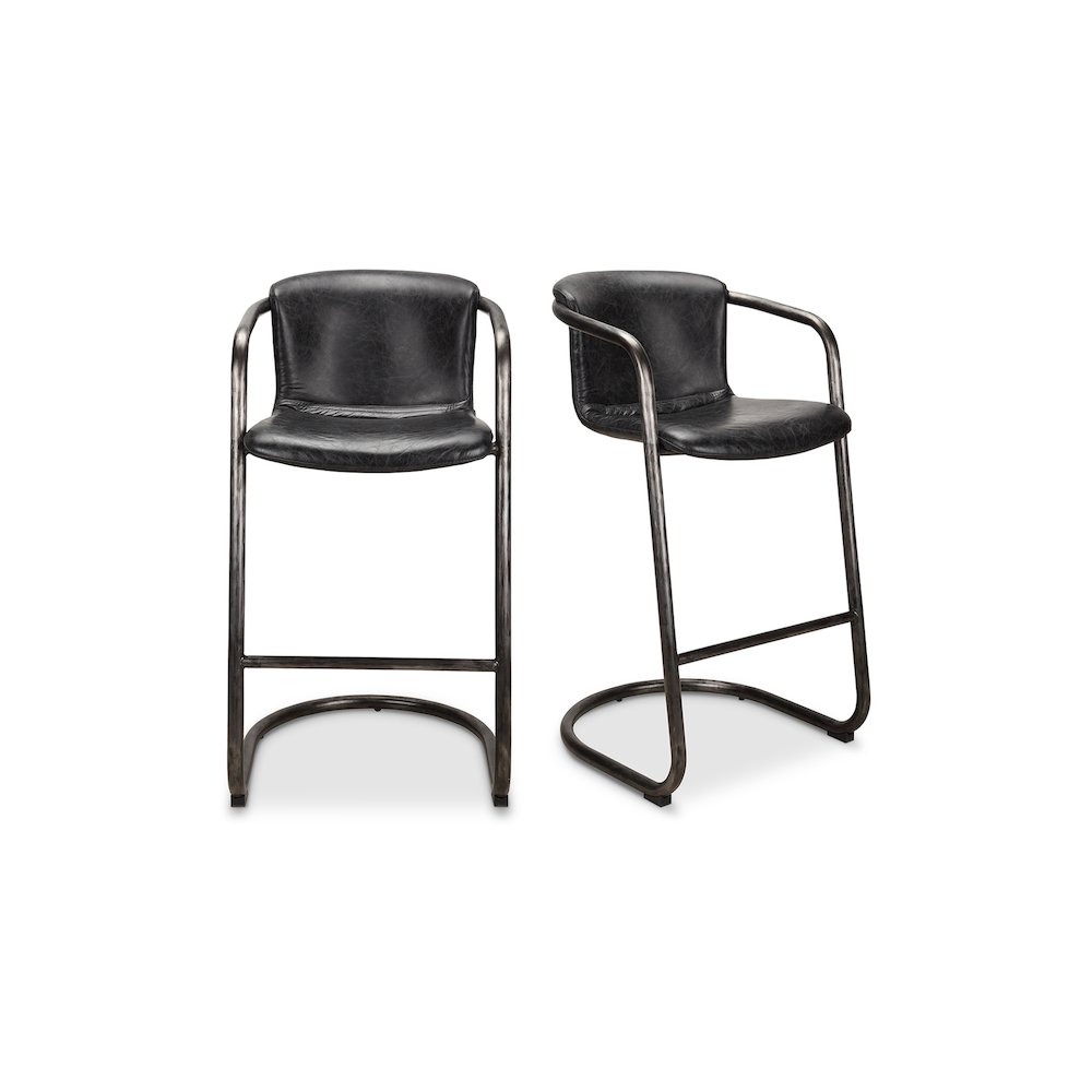 Freeman Barstool Onyx Black Leather – Set Of Two