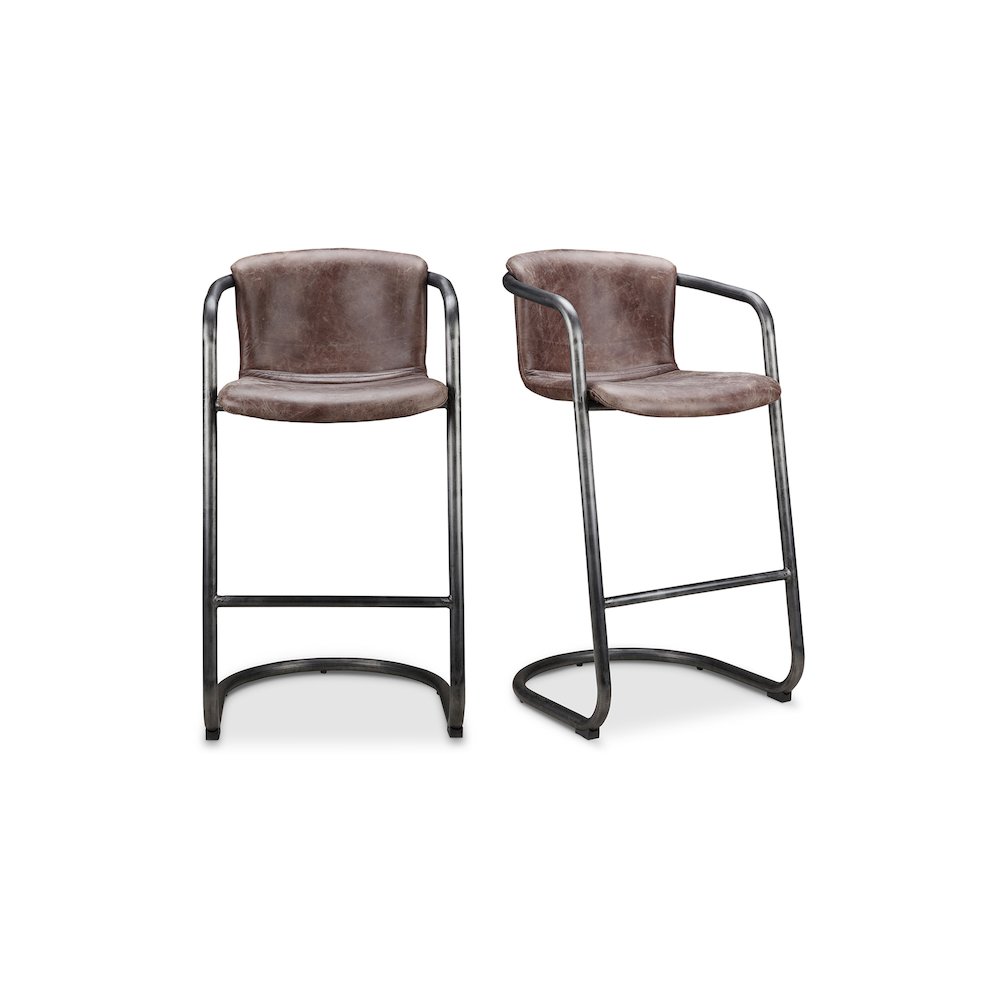 Freeman Barstool Grazed Brown Leather – Set Of Two
