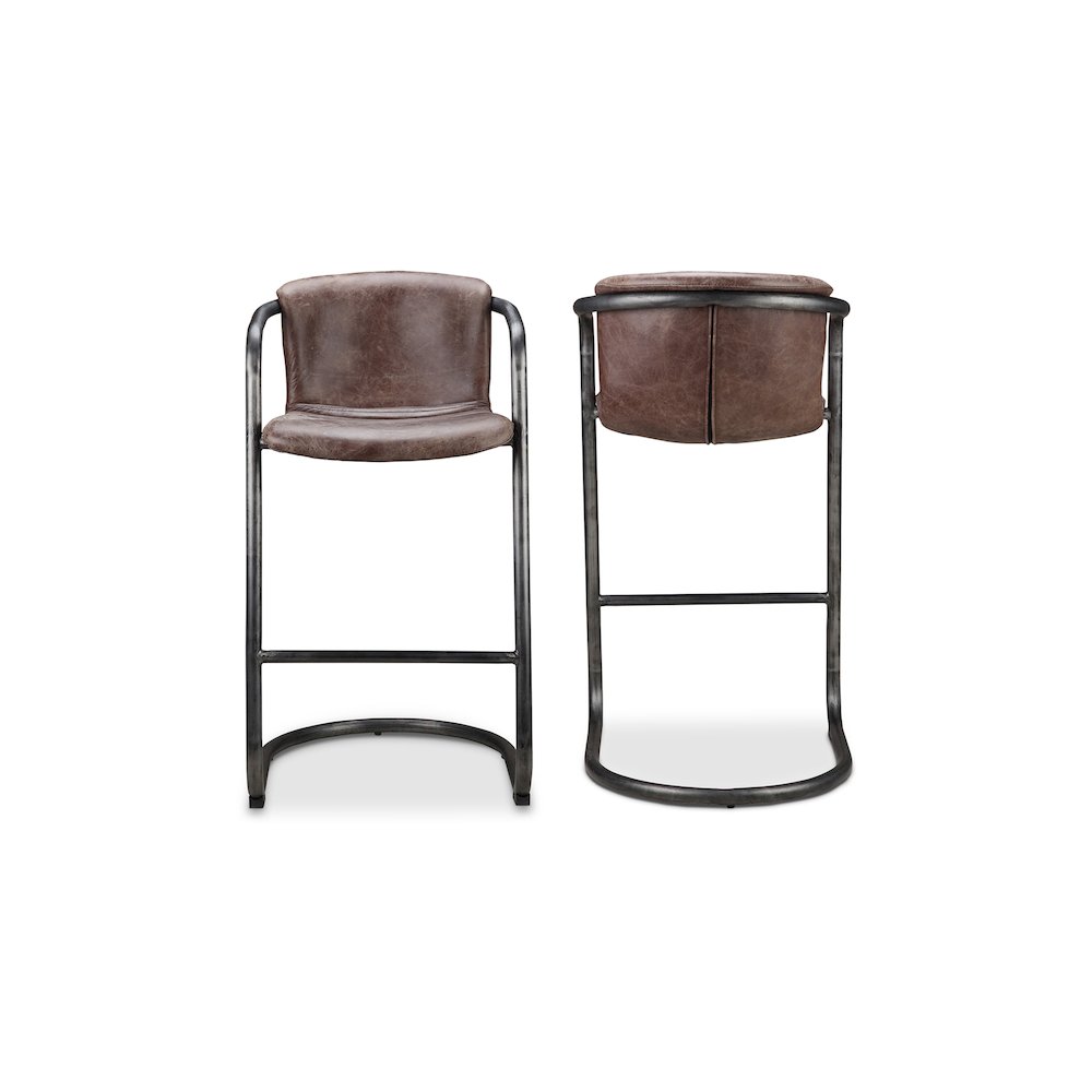 Freeman Barstool Grazed Brown Leather – Set Of Two