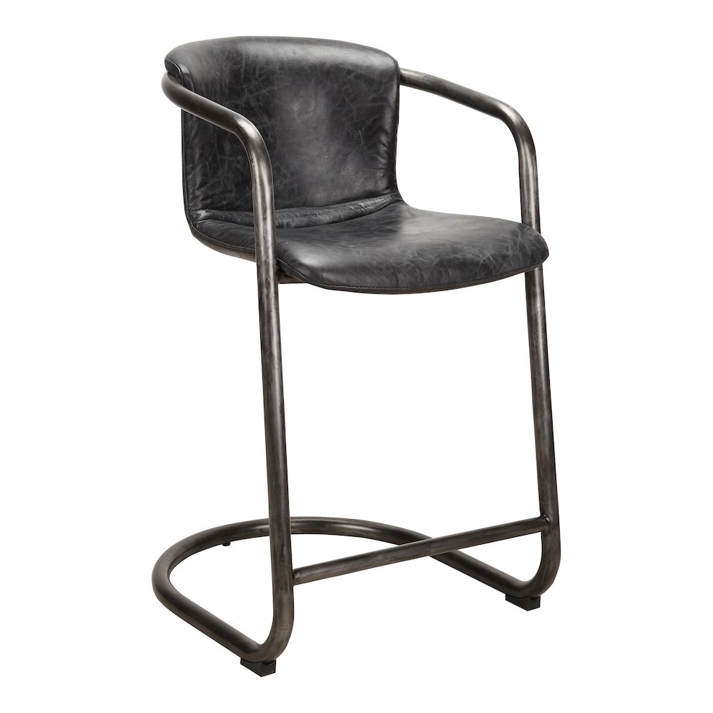 Freeman Counter Stool Onyx Black Leather – Set Of Two