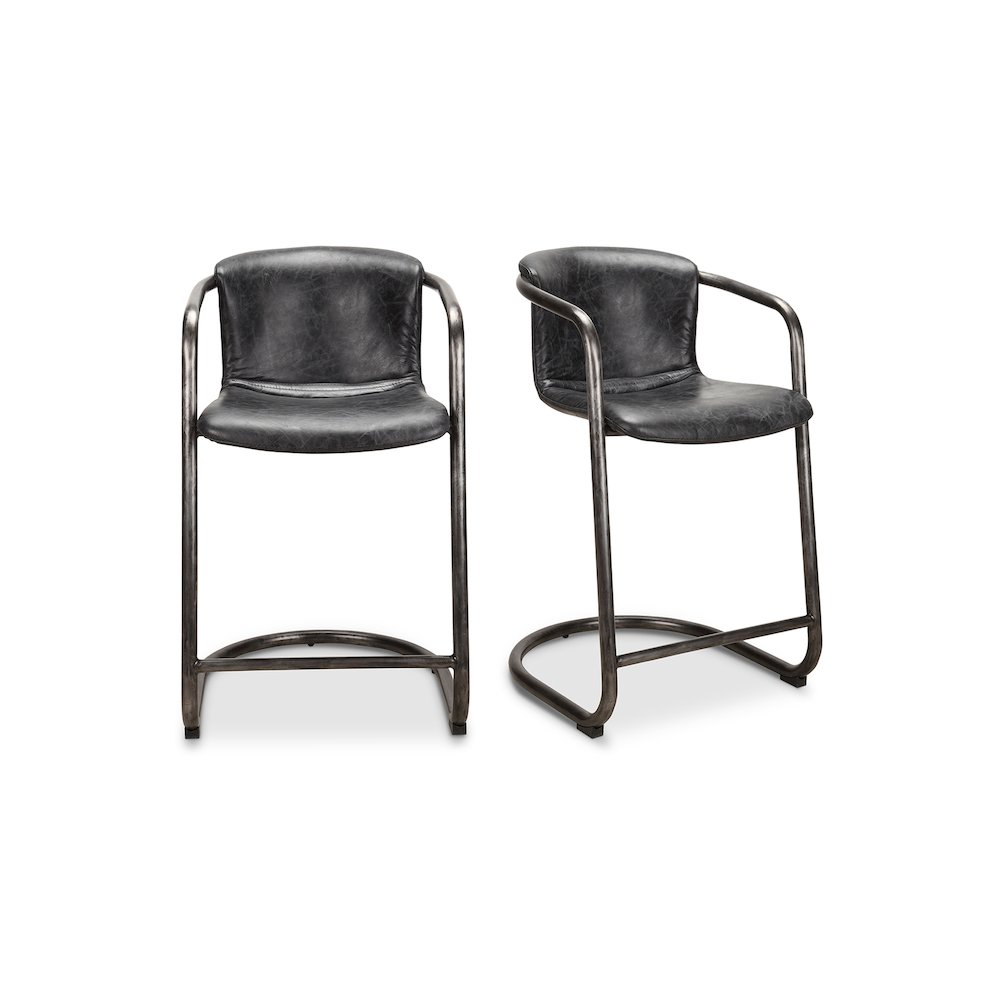 Freeman Counter Stool Onyx Black Leather – Set Of Two
