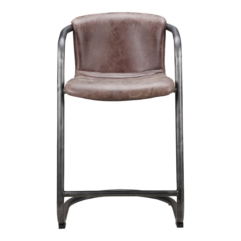 Freeman Counter Stool Grazed Brown Leather – Set Of Two