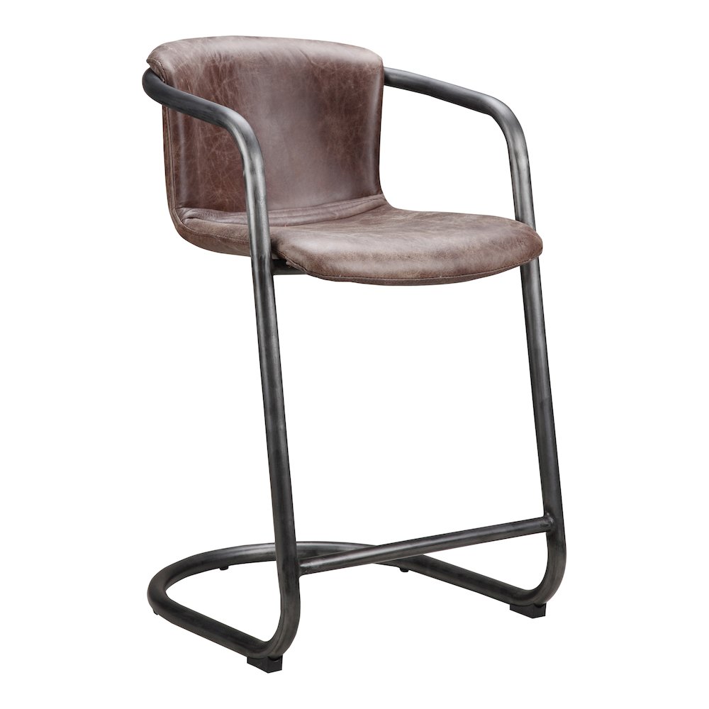 Freeman Counter Stool Grazed Brown Leather – Set Of Two