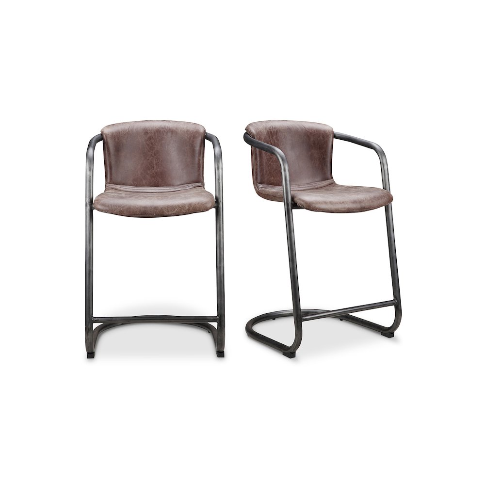 Freeman Counter Stool Grazed Brown Leather – Set Of Two