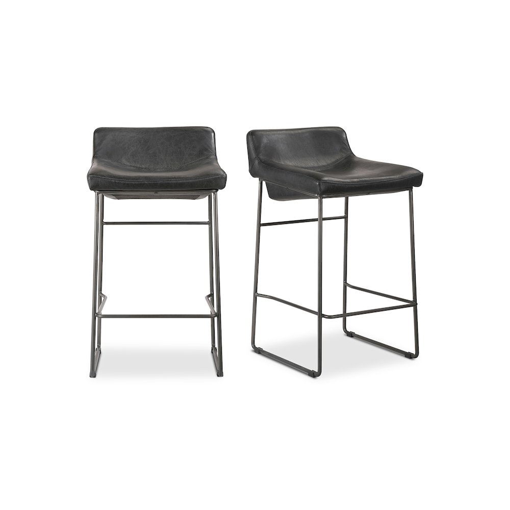 Starlet Counter Stool Onyx Black Leather – Set Of Two