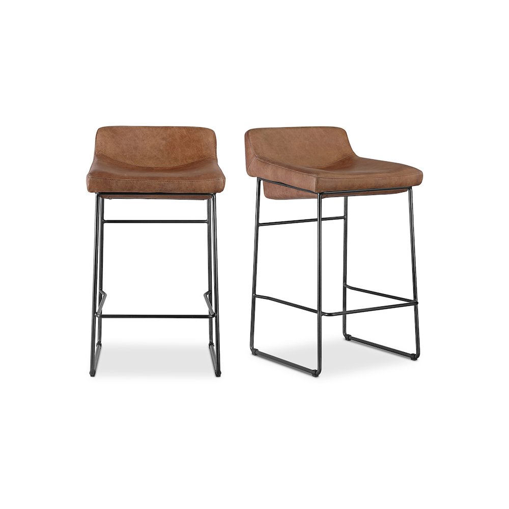 Starlet Counter Stool Open Road Brown Leather – Set Of Two