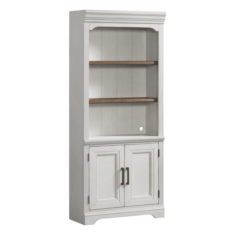 76″ Bunching Bookcase w/Door in Rustic White & French Oak