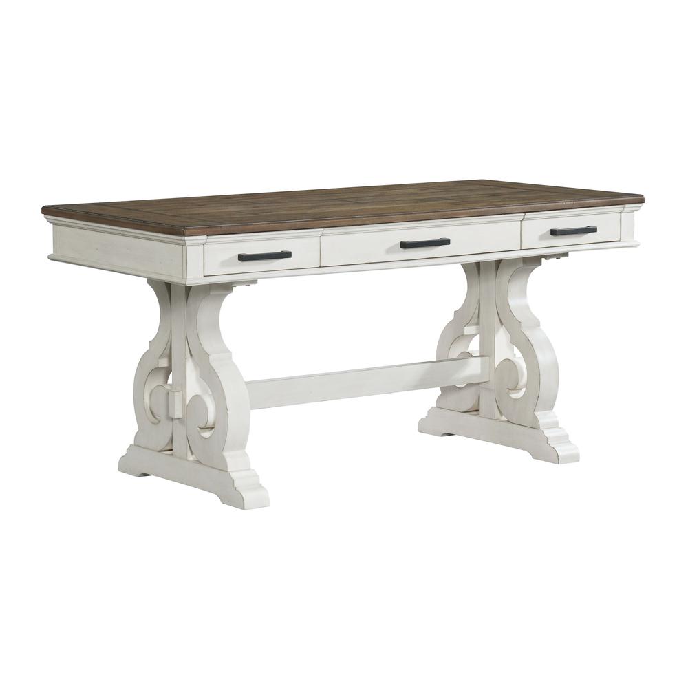 60″ Writing Desk in Rustic White & French Oak