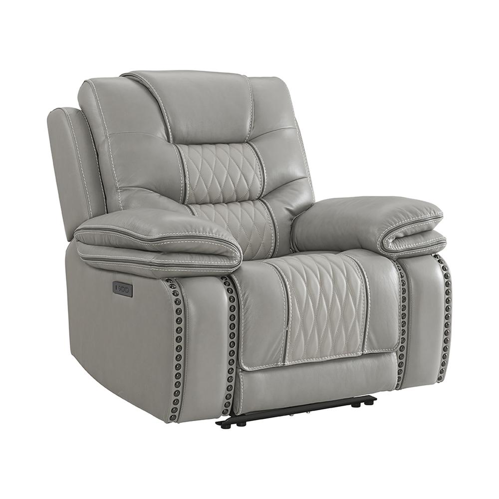 Dual-Power Recliner in Light Gray Leather