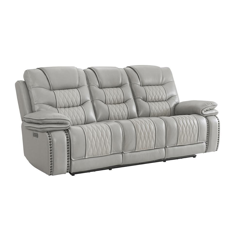 Dual-Power Sofa in Light Gray Leather