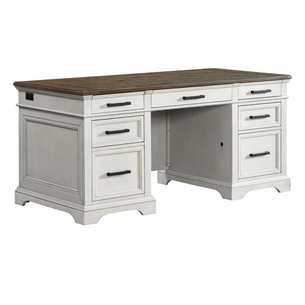 66″ Executive Desk in Rustic White & French Oak