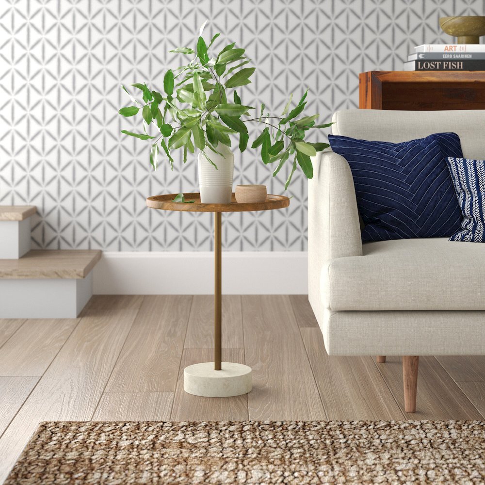 Roya Teak End Table Marble Base