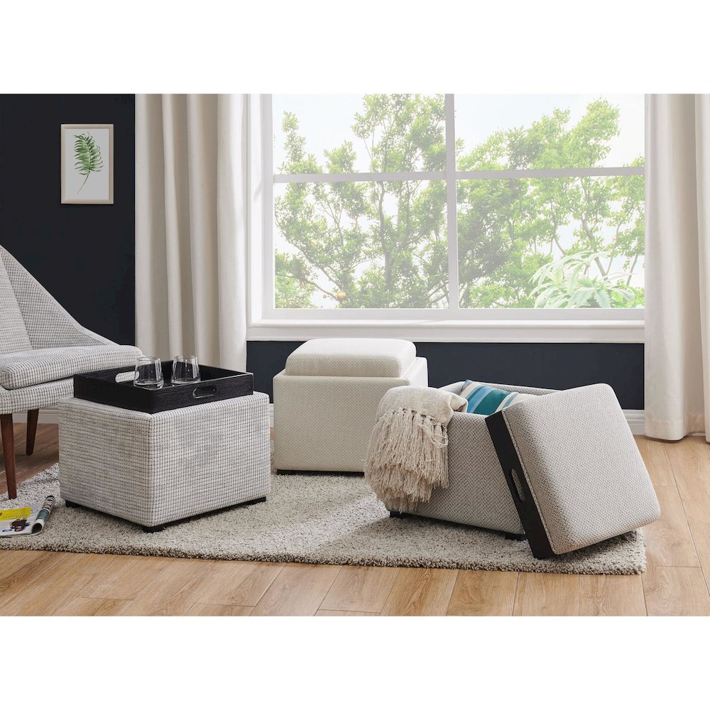 Cameron Fabric Square Storage Ottoman w/ tray