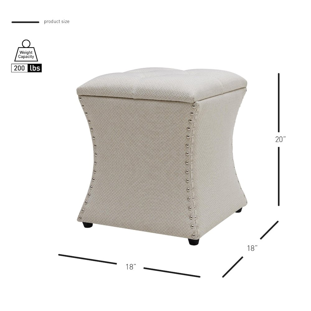 Amelia Fabric Nailhead Tufted Storage Ottoman
