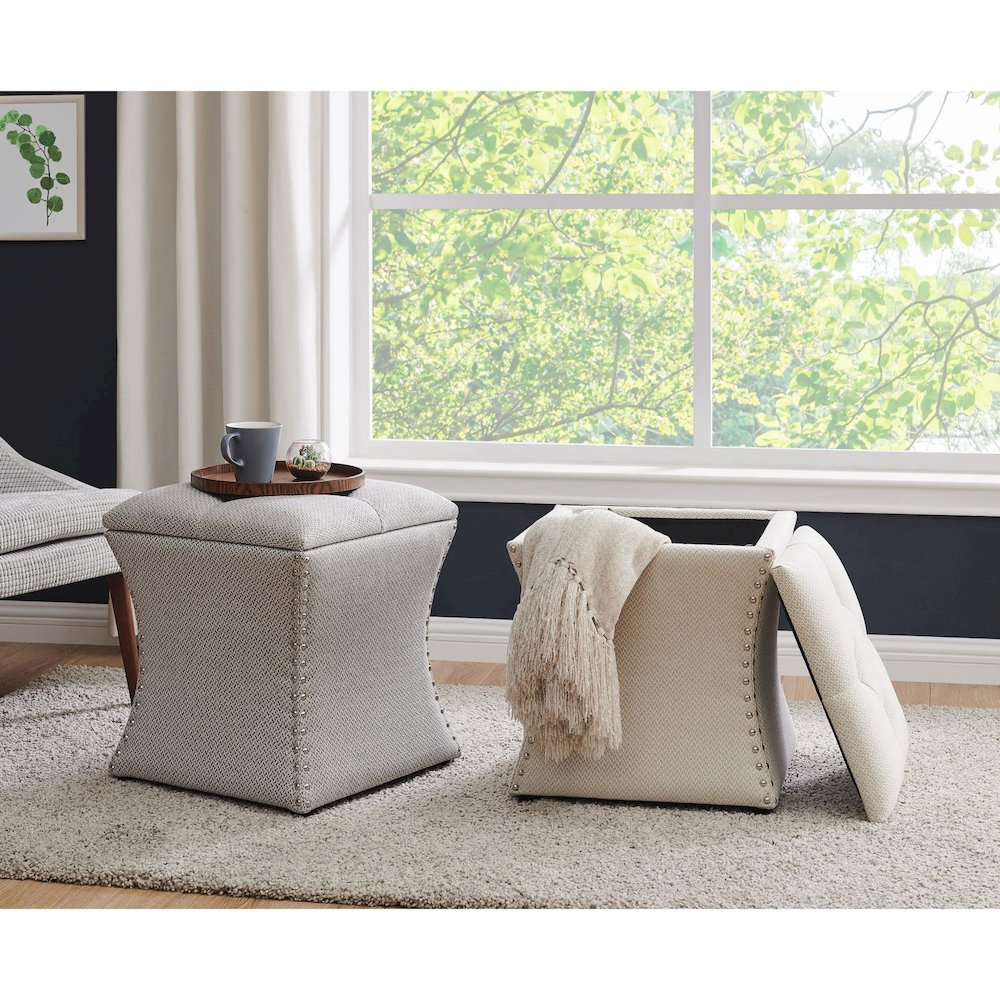 Amelia Fabric Nailhead Tufted Storage Ottoman