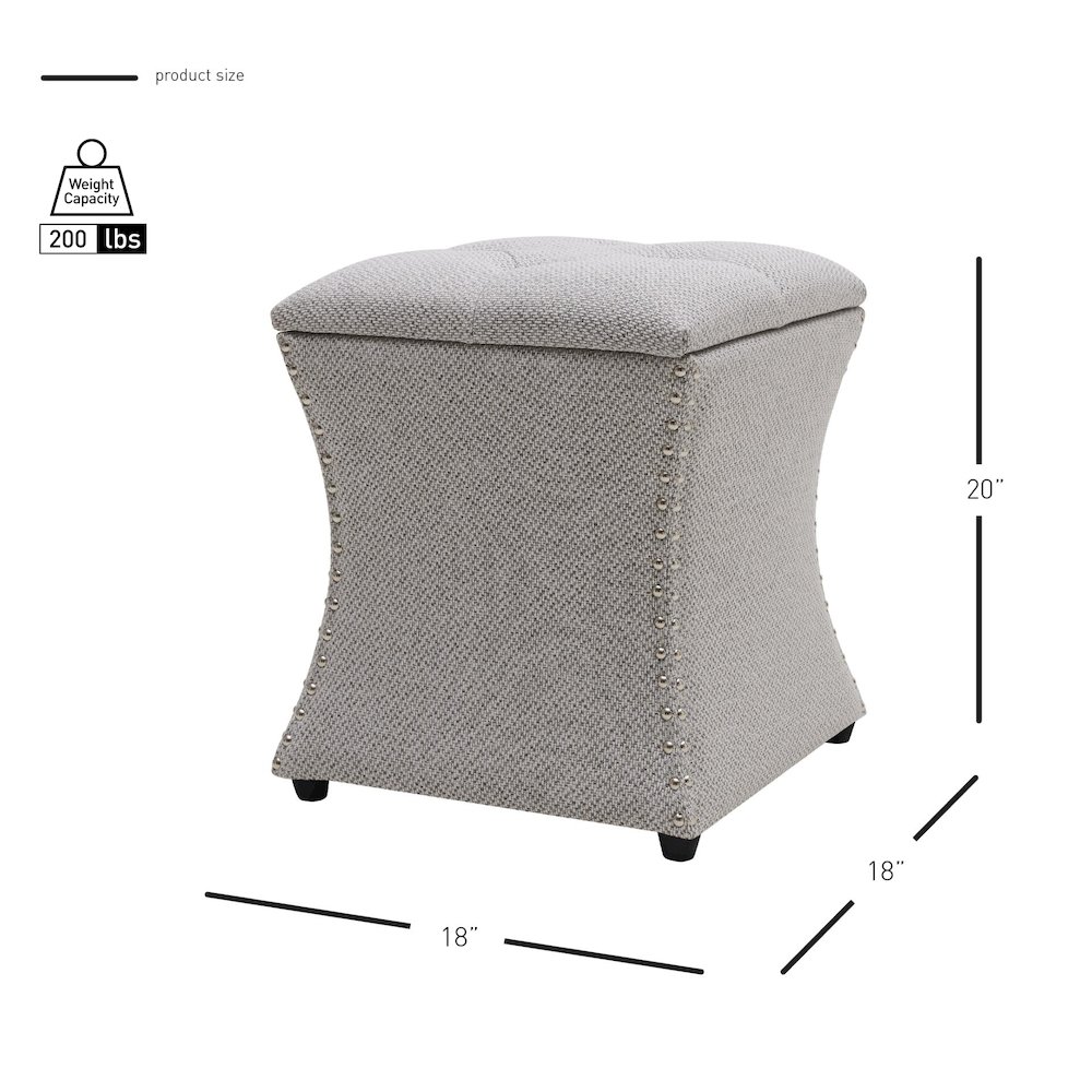 Amelia Fabric Nailhead Tufted Storage Ottoman