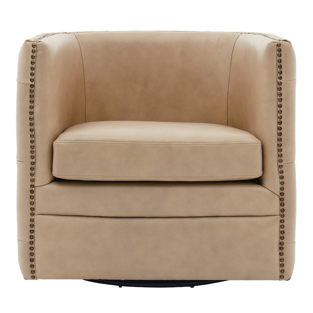 Leslie Top Grain Leather Swivel Tufted Accent Arm Chair