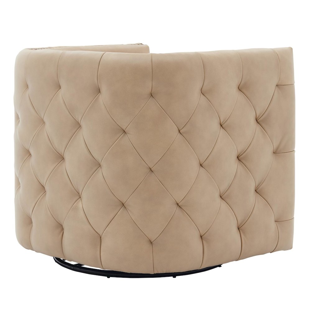 Leslie Top Grain Leather Swivel Tufted Accent Arm Chair