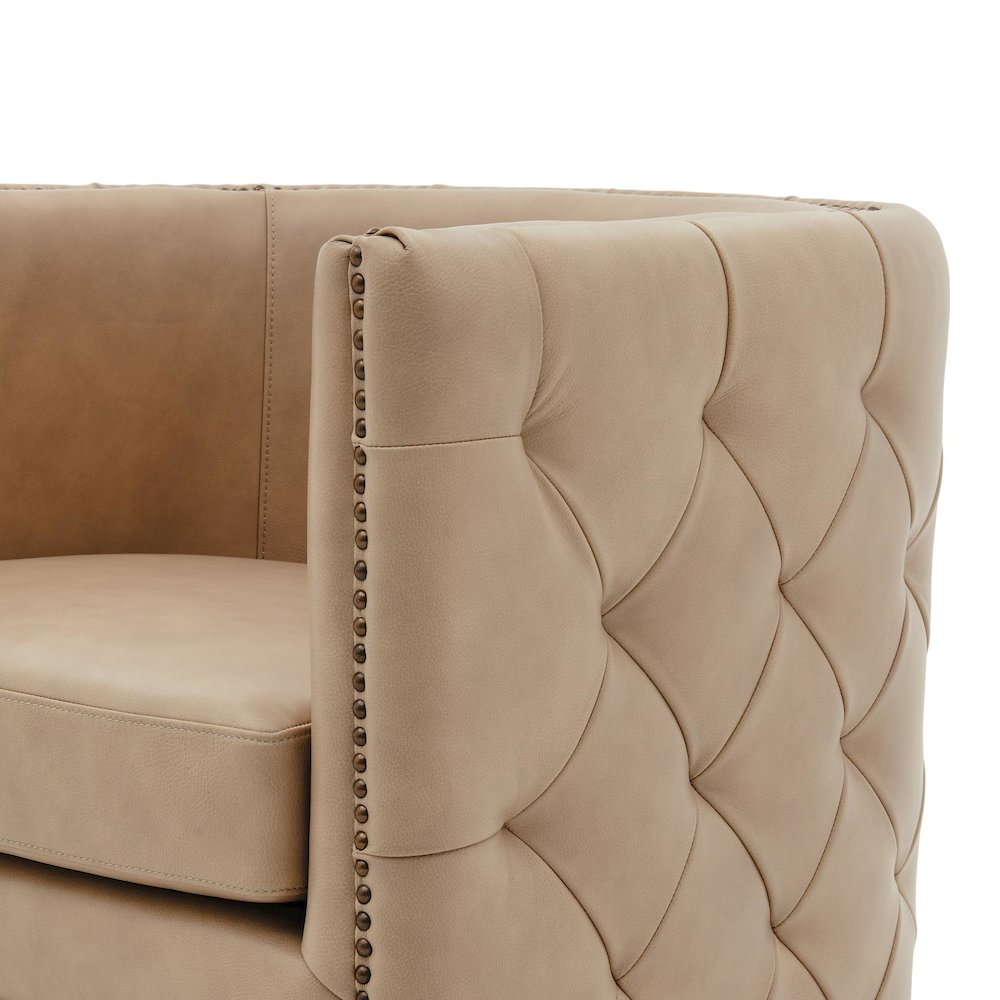 Leslie Top Grain Leather Swivel Tufted Accent Arm Chair
