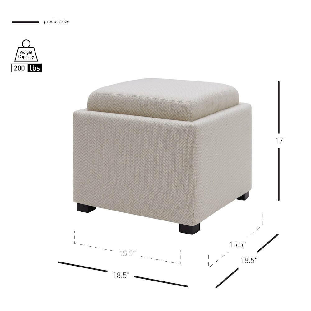 Cameron Fabric Square Storage Ottoman w/ tray