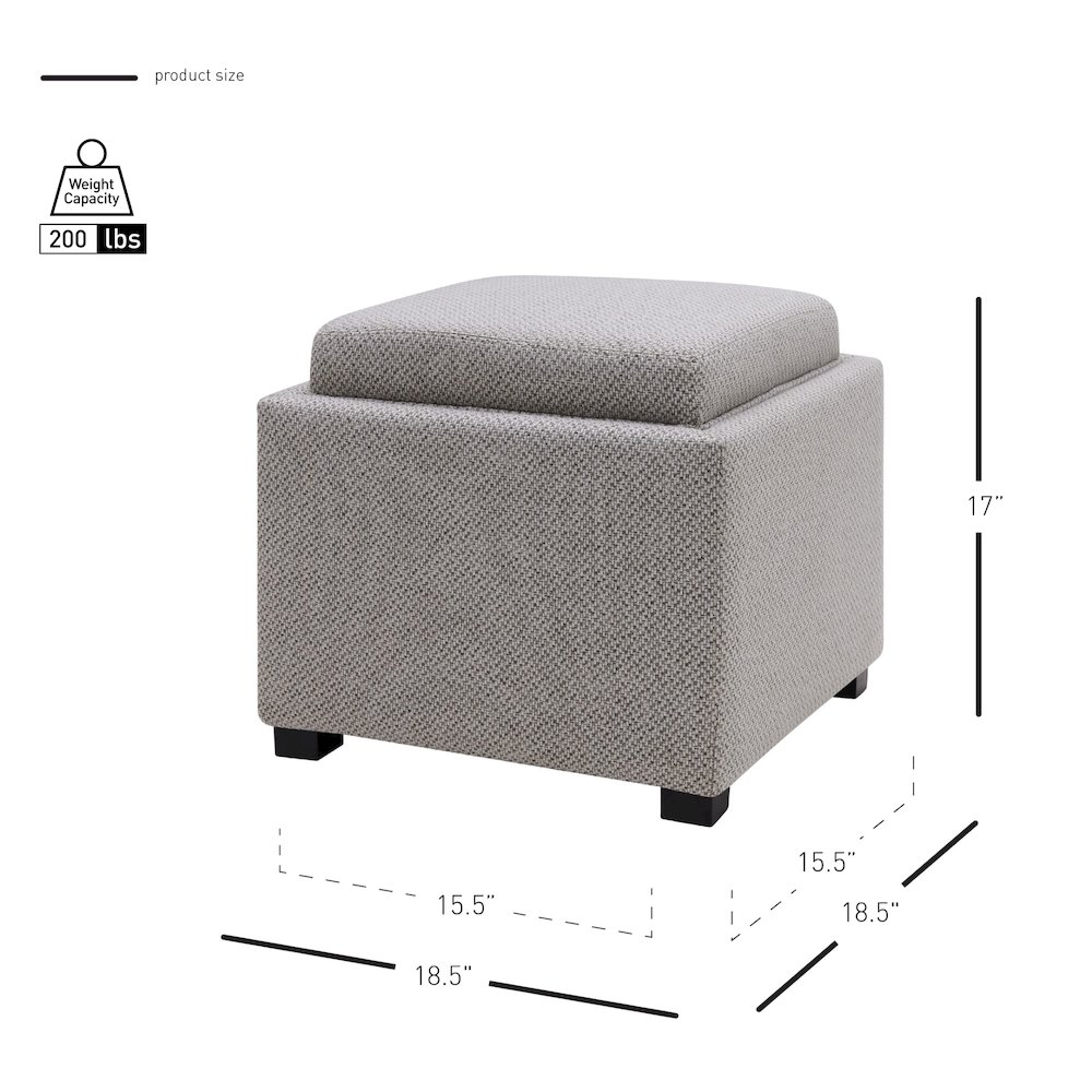 Cameron Fabric Square Storage Ottoman w/ tray