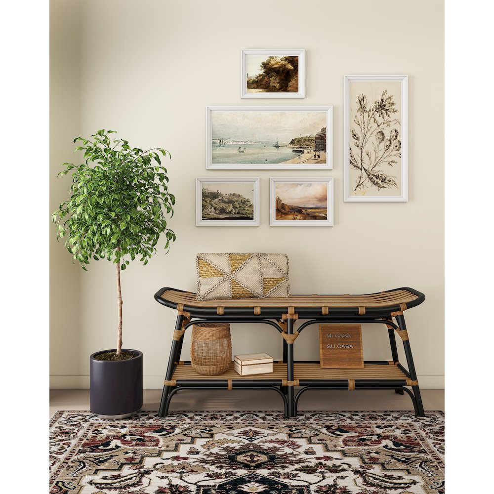 Damara Rattan Bench w/ Shelf