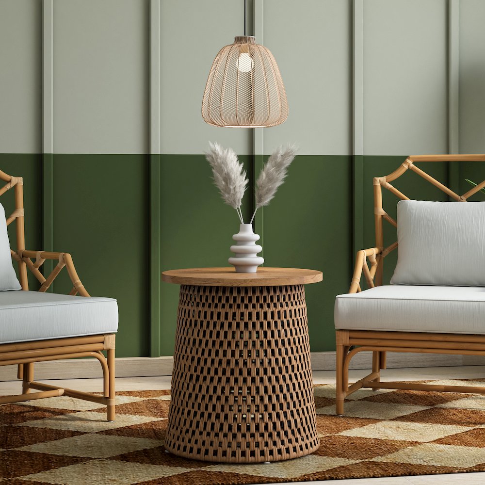 Kamari Rattan Side/End Table w/ Wood Top