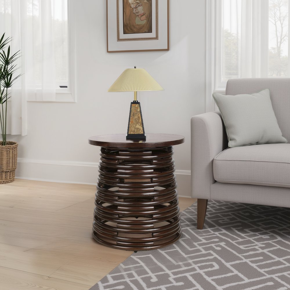 Zeke Rattan Side/End Table with Wood Top