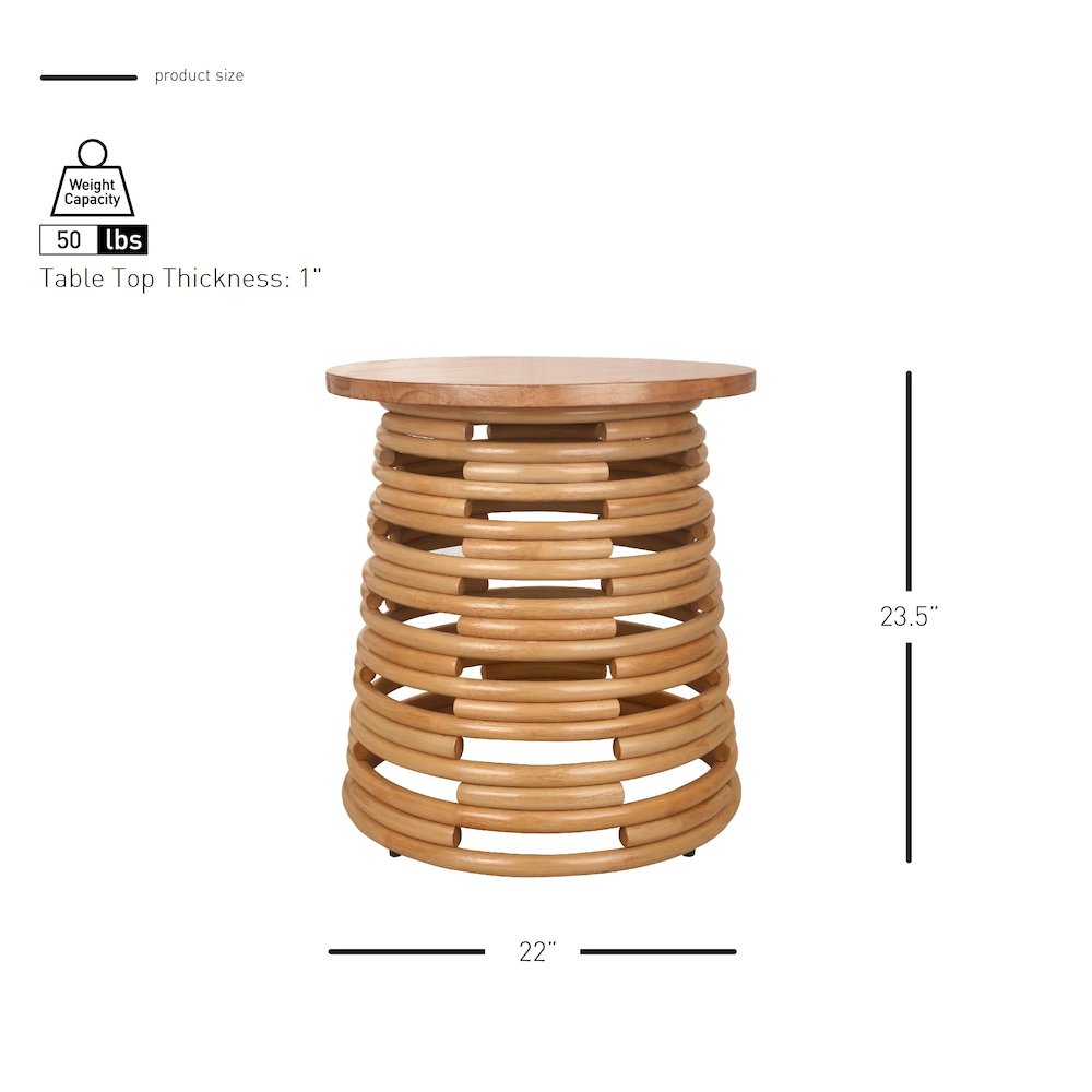 Zeke Rattan Side/End Table with Wood Top