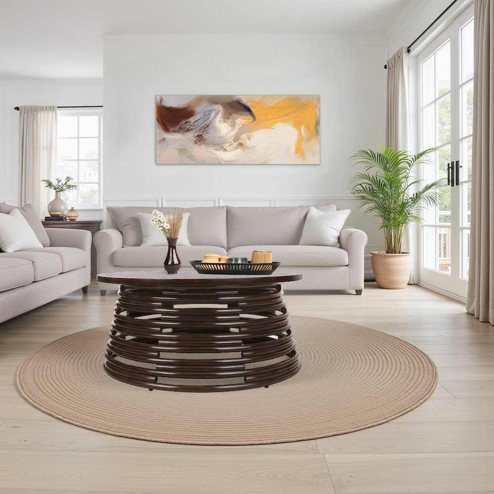 Zeke Rattan Coffee Table with Wood Top