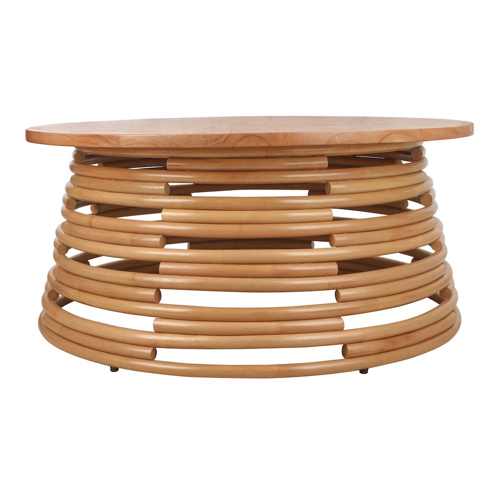 Zeke Rattan Coffee Table with Wood Top