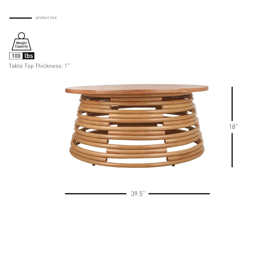 Zeke Rattan Coffee Table with Wood Top