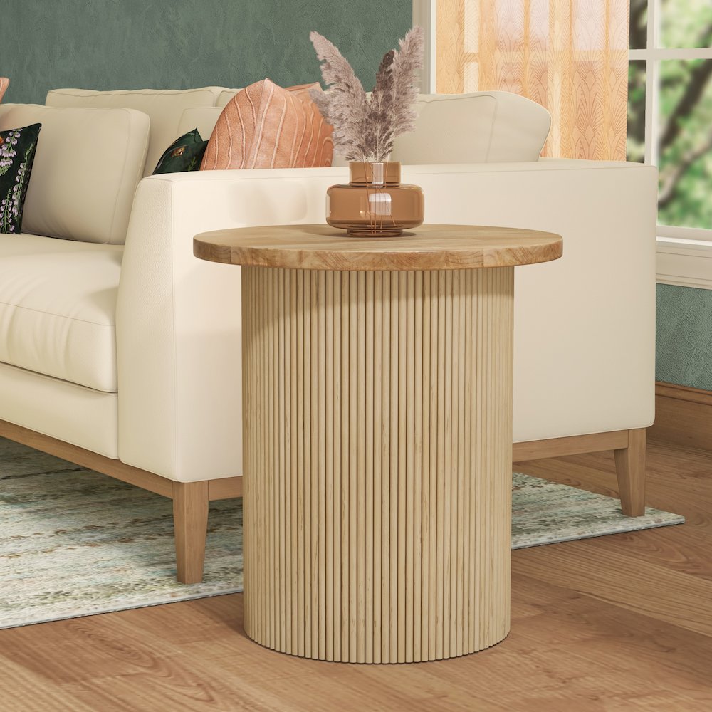 Kiefer Rattan Side/End Table w/ Wood Top
