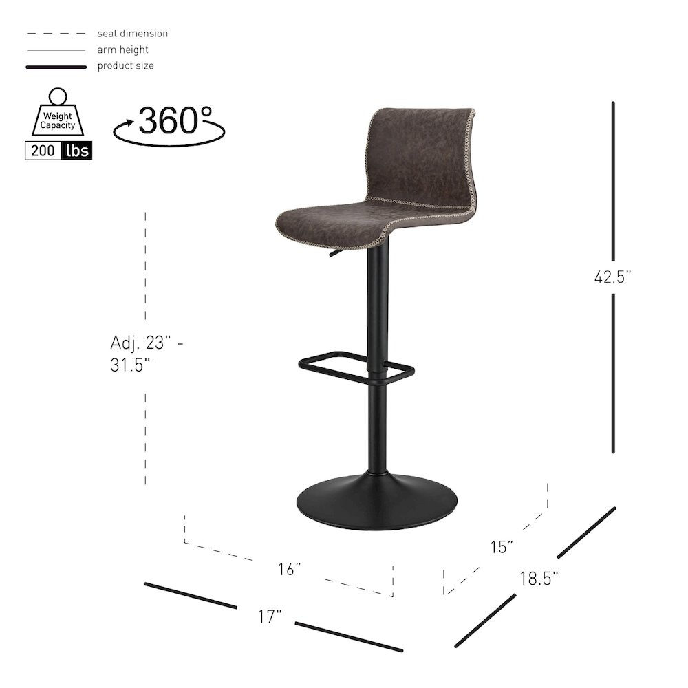Jayden Faux Leather Low Back Gaslift Bar Stool