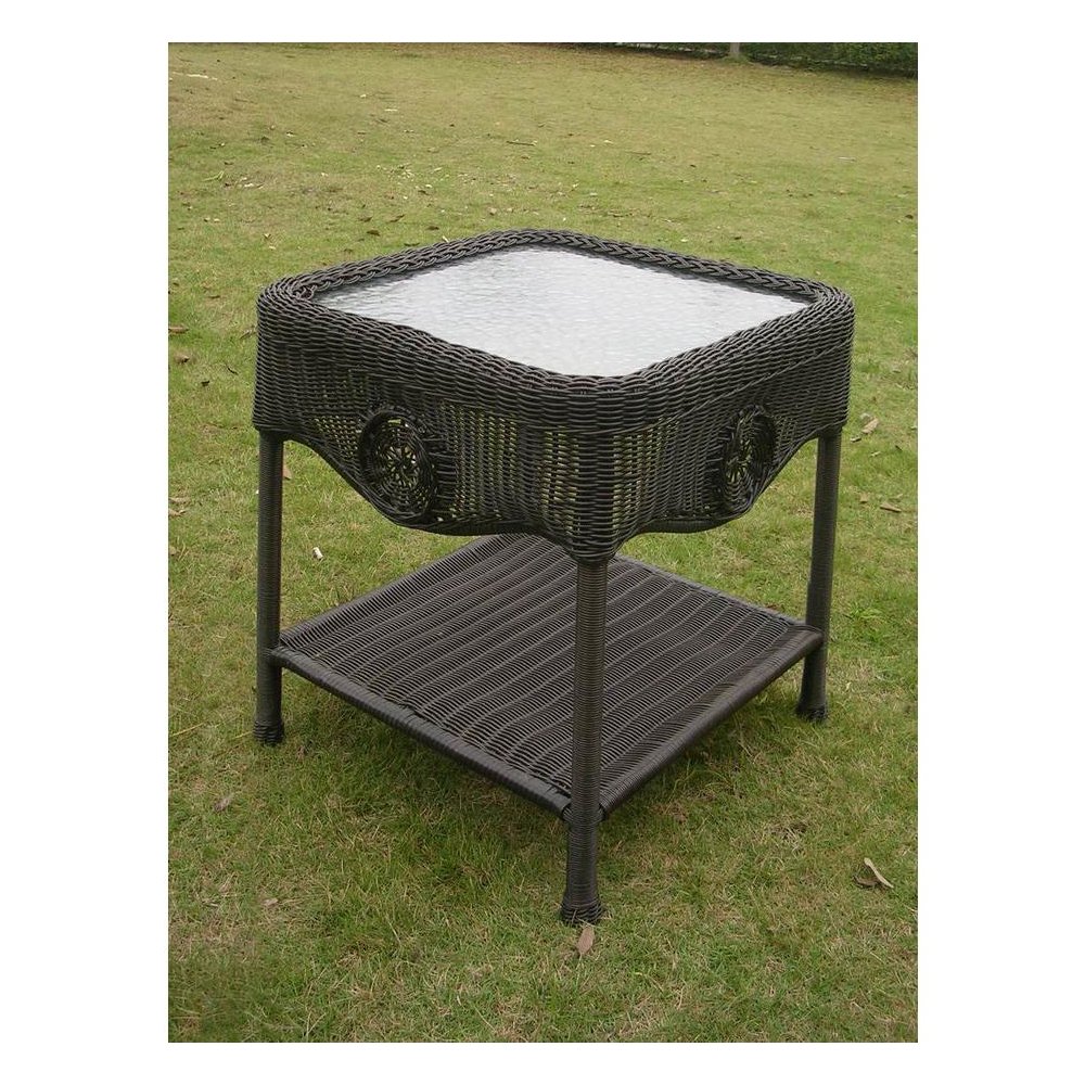 Wicker Glass Top Side Table