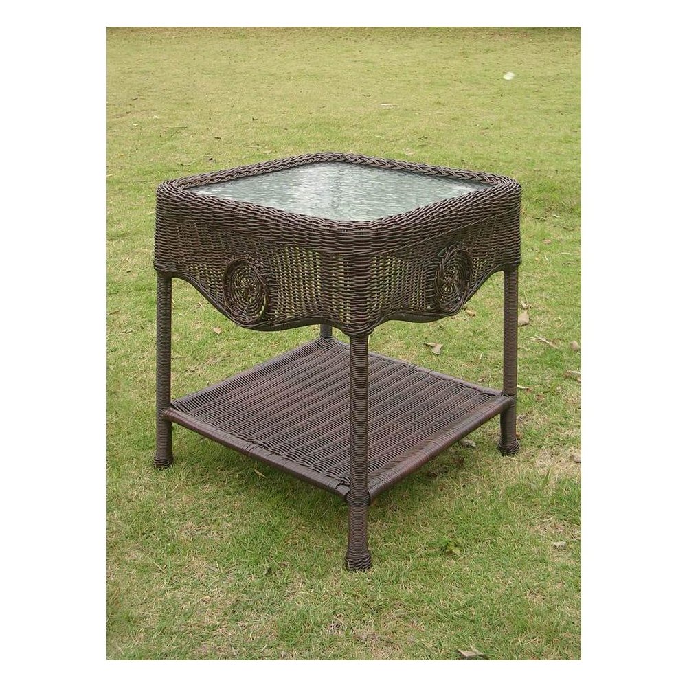 Wicker Glass Top Side Table