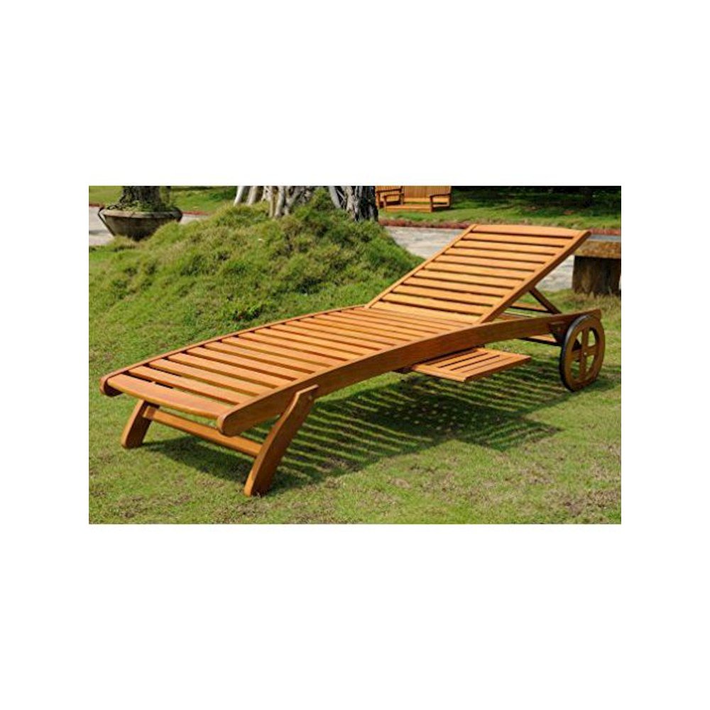 Royal Tahiti Outdoor Wood Chaise Lounge with Wheels