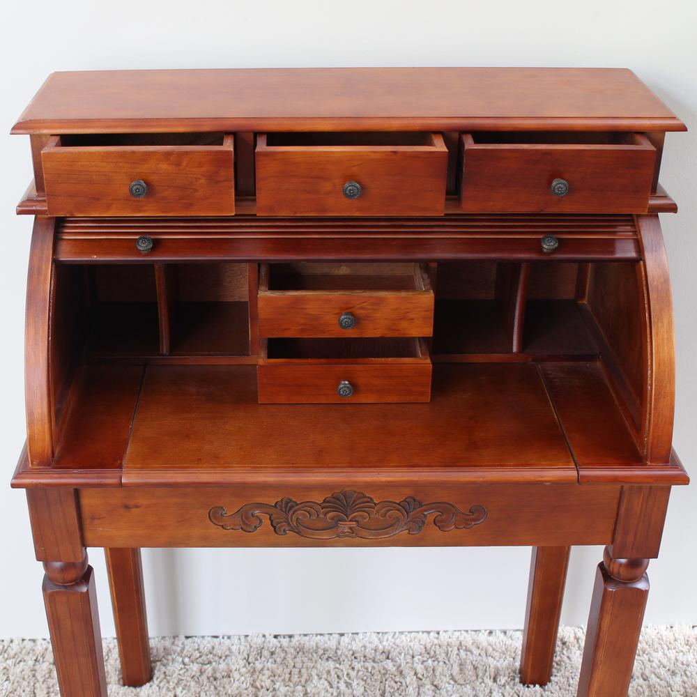 Carved Wood Roll Top Desk