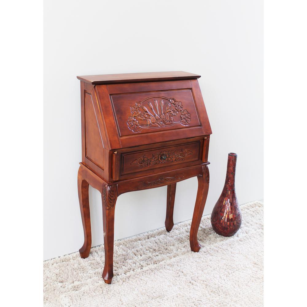 Small Carved Secretary Desk with Fold Out Front