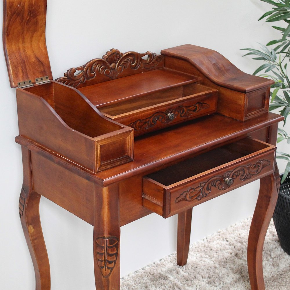 Carved Wood Two Drawer Telephone Table
